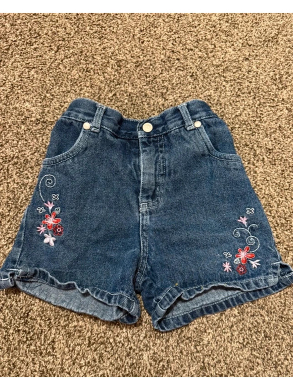 Vintage Circo Girls 5T Denim Shorts Floral Embroidered Blue Jean Y2K